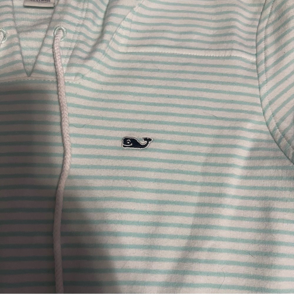 Vineyard Vines Mint Blue and White Striped Hoodie; Small - Picture 3 of 7